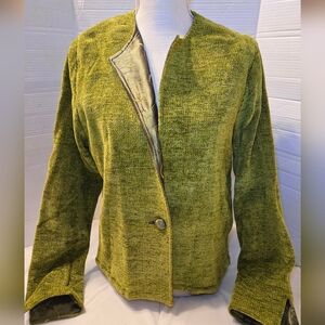 Rare Fiber Artist LYNN YARRINGTON Rust Chenille Blazer Coat Green Pistachio Sz M